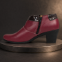 Botine dama grena din piele naturala cu toc gros si fermoar MV4GRN